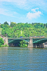 Fototapeta na wymiar Svatopluk Cech Bridge over Vltava River Prague