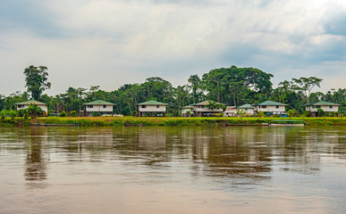 The millennial community village of Playas de Cuyabeno along the Cuyabeno and Aguarico river, Amazon Rainforest, Ecuador.