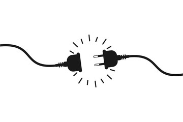 Electric socket with a plug. Concept of 404 error connection. Electric plug icon and outlet socket unplugged. cable of energy disconnect, vector Illustration - obrazy, fototapety, plakaty