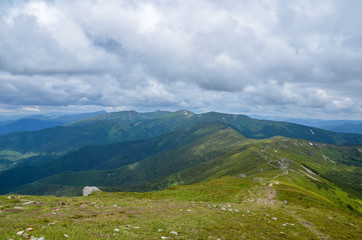 Beautiful atmospheric view of Chornohora mountains from Mount Pip Ivan. It is the one of the highest mountain of the Ukrainian Carpathian Mountains 