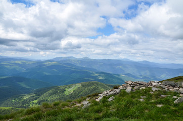 Beautiful atmospheric view of Chornohora mountains from Mount Pip Ivan. It is the one of the highest mountain of the Ukrainian Carpathian Mountains 