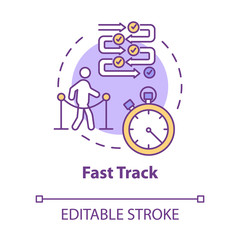 Airport fast track concept icon. Airline VIP pass, flight luxury class idea thin line illustration. Passport control queues avoiding. Vector isolated outline RGB color drawing. Editable stroke