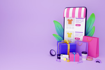 E-commerce, online shopping and retail. Illustration for web banners, hero images, printed materials. 3d render