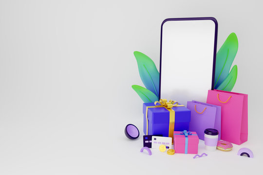 E-commerce, online shopping and retail. Illustration for web banners, hero images, printed materials. 3d render