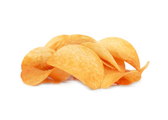 Chips on a white background. Pile of potato chips isolated on a white background.