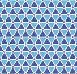 Retro seamless pattern. Geometric shapes. Colorful mosaic backdrop. Blue and purple triangles and rounds. Vector illustration isolated on white background.