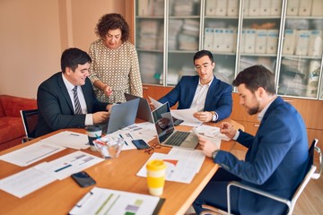 Business lawyers workers meeting at law firm office. Professional executive partners working on finance strategry at the workplace