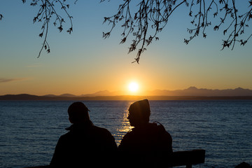 Sunset over Puget Sound and the Olympic Mountains