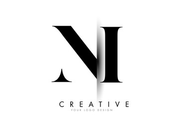 NI N I Letter Logo with Creative Shadow Cut Design.