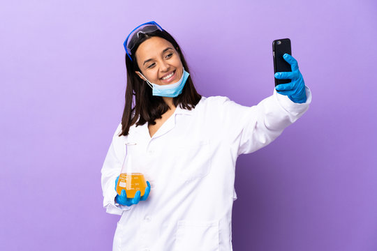 Scientist Woman Investigating A Vaccine To Cure Coronavirus Disease Making A Selfie