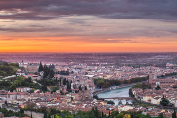 Fototapeta na wymiar Sunrise aerial view of Verona. Veneto/Italy