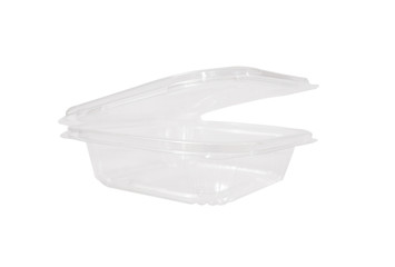 transparent plastic container isolated on a white background. Capacity for products.