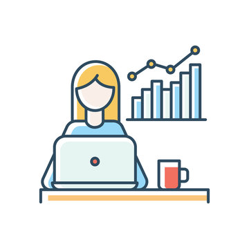 woman working laptop chart coffee cup clip art preview