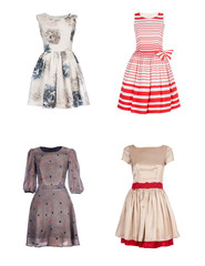 Set of four dress isolated on white background