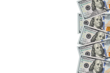 Background with money american hundred dollar bills with copy space inside. 