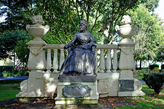 Monument to the Countess of Pardo Bazan in the Mendez Nu&ntilde;ez garden. La Coru&ntilde;a, Galicia. Spain. Europe. October 8, 2019
