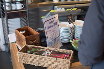 Coronavirus sign in cafe
