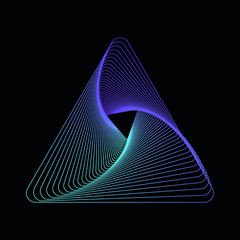 Abstract pattern in the shape of a triangle in purple and blue colors on a black background. - 332243017
