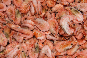 Frozen prawns. Seafood. Raw shrimp. Lots of seafood