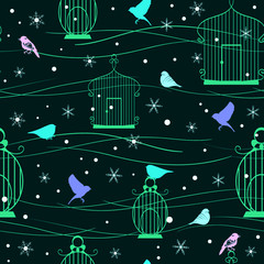 winter landscape with birds on a trees