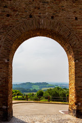 Gradara medieval city wall arch in the borgo of Gradara, Province of Pesaro and Urbino, Marche Region, Italy