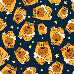 Dark blue seamless pattern with dogs