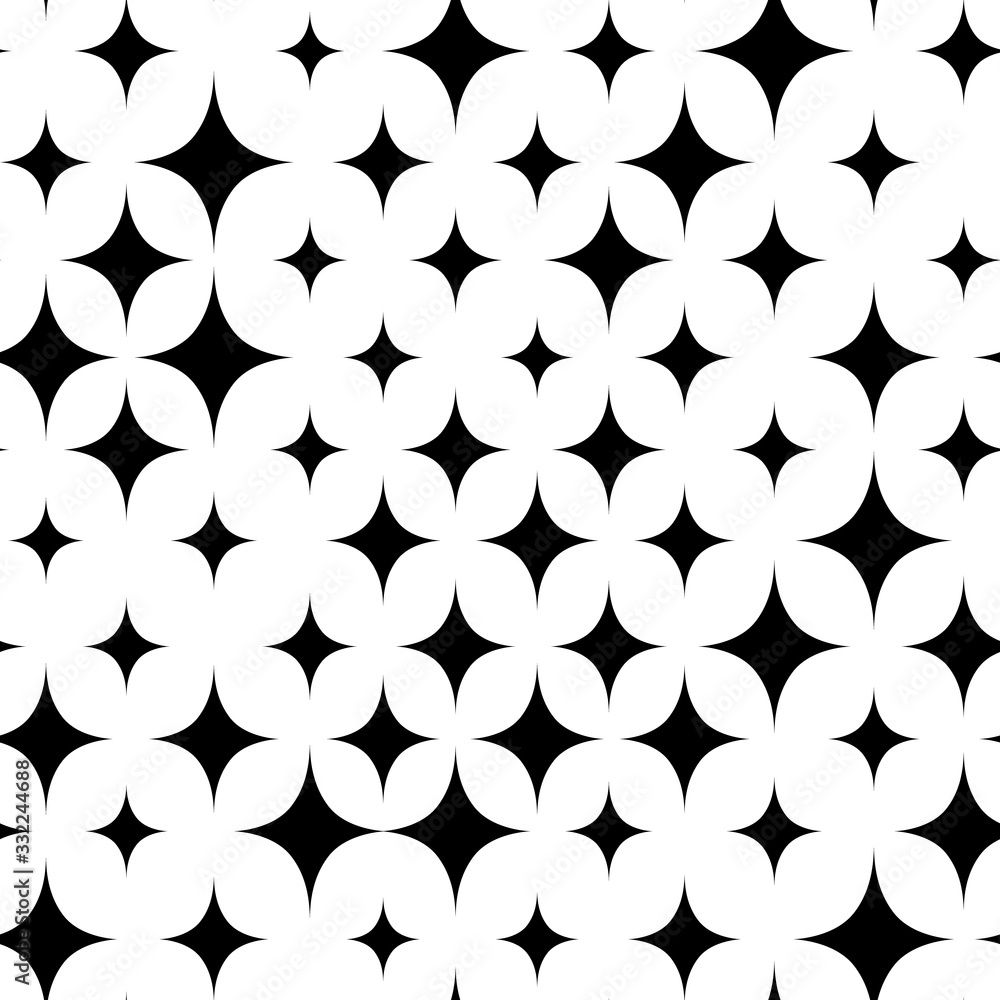 Poster vector seamless pattern random size stars isolated on white background. endless stars shining, spark