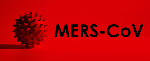 Inscription MERS-CoV on red background. World Health Organization WHO introduced name for chinese virus 2020.disease named: Coronavirus, COVID-19 SARS, Coronaviridae , SARS-CoV, SARSCoV