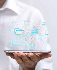 cloud connected to many objects on a virtual screen.