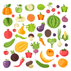 Fruit and vegetables isolated collection set icon. Vector flat graphic cartoon illustration design