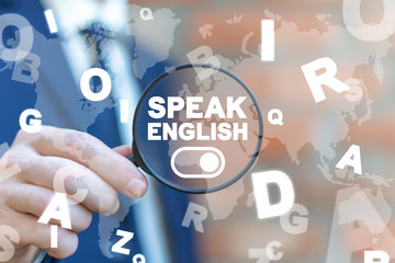 Speak English Turn On Language Translator Communication Web Education Concept.