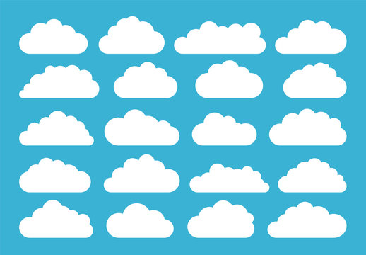 Cloud set isolated on blue background. Vector illustration