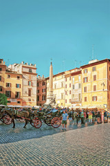 Pantheon and Fountain of Pantheon in Rome Italy