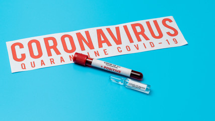 Obraz premium COVID 19 Coronavirus, Infected blood sample in the sample tube, Vaccine and syringe injection It use for prevention, immunization and treatment from COVID-19