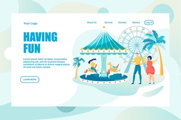 Naklejka premium Happy Family Fun at Amusement Park Landing Page
