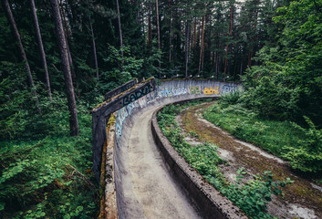 Abandoned Olympic Bobsleigh and Luge Track, built for the XIV Olympic Winter Games in 1984 and...