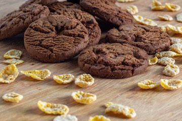Delicious chocolate cookies with cereal for breakfast