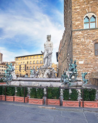 Neptune fountain near the Old Palace Palazzo Vecchio on Square of Signora Piazza della Signoria in...