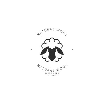 Natural wool. Fluffy sheep. Logo template 