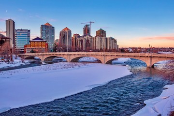 Sunrise Over Downtown Calgary In Winter