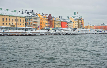 Waterfront of the Old City in Stockholm in winter
