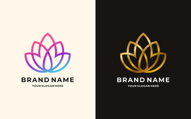Lotus line flower logo design vector illustration