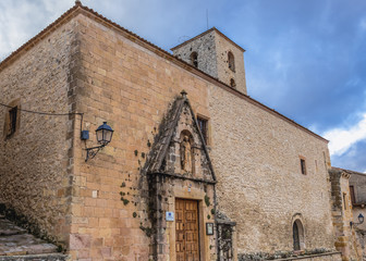 Exterior view of Santiago Church - Casa del Parue in Sepulveda, Segovia region, Spain