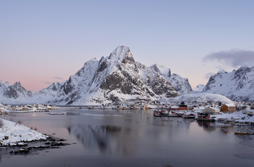 Fototapeta premium Lofoten, Norway landscape, Reine village, Scandinavian nature 