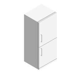 White refrigerator as an element for a common kitchen set on a white background isometric vector illustration
