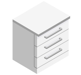 White kitchen cabinet as an element for a common kitchen set on a white background isometric illustration vector