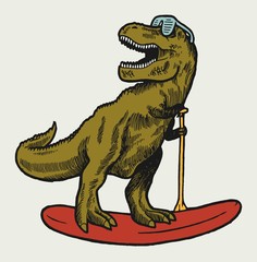 Stand Up Paddle T-rex dinosaur. Summer water sports dino.