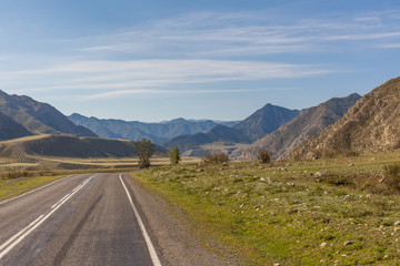 Summer in Altai Russia, road to Altai Mountains, Beautiful summer viewof Altai mountains.