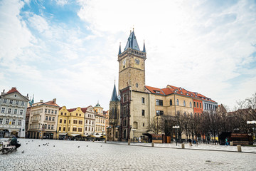 Fototapeta premium Prague, Czech republic - March 19, 2020. Old Town Square without tourists during coronavirus crisis