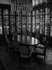 Interior elements at the public theater in black and white